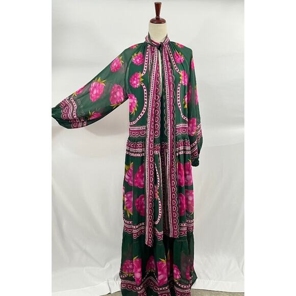 LA DOUBLEJ Sz L Large Athena Dress Silk Maxi Pink Green - Picture 8 of 14